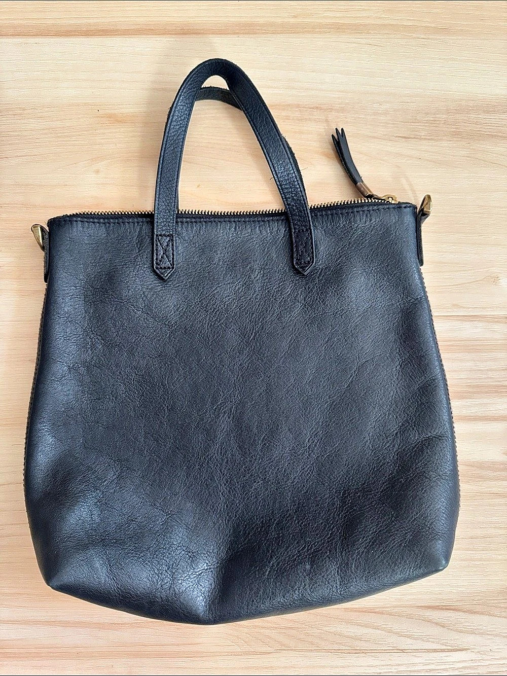 Madewell The Zip-Top Transport Crossbody Black Leather Tote Bag